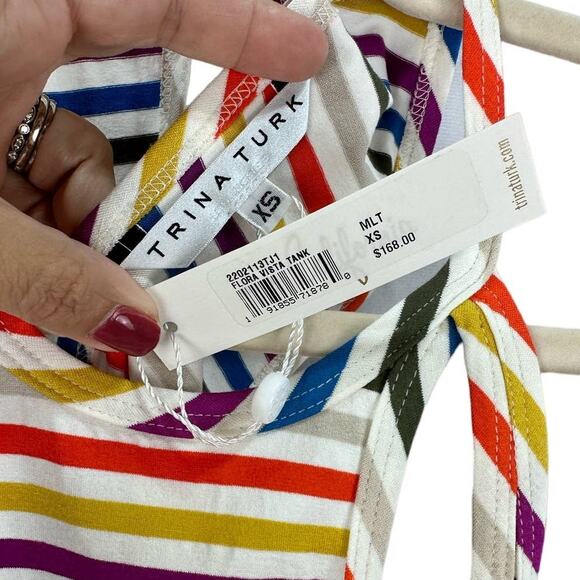 Trina Turk Flora Vista Stripe Tank Top Cut Out Back Multicolor XS NWT - Picture 7 of 7